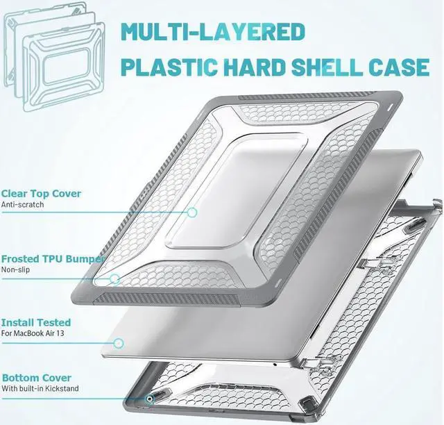 Alt view image 7 of 7 - BONAEVER For Macbook Air 13 inch Case 2022 2021-2018 Release A2337 M1 A2179 A1932 Retina Display Touch ID Shockproof Hard Shell Cover with Fold Stand and & Keyboard Cover Skin