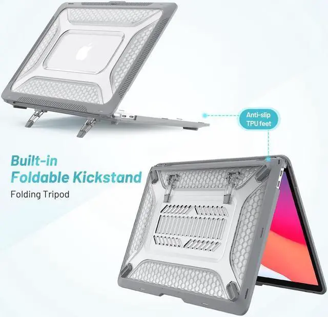 Alt view image 6 of 7 - BONAEVER For Macbook Air 13 inch Case 2022 2021-2018 Release A2337 M1 A2179 A1932 Retina Display Touch ID Shockproof Hard Shell Cover with Fold Stand and & Keyboard Cover Skin