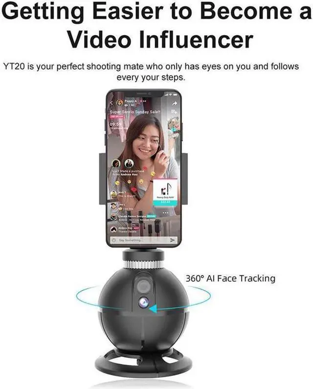 Alt view image 3 of 7 - BONAEVER Smart AI Gimbal Standabilizer Auto Rotation Selfie Standick 360° Object Tracking Phone Holder For Selfies Vlog Shooting Live Standreaming