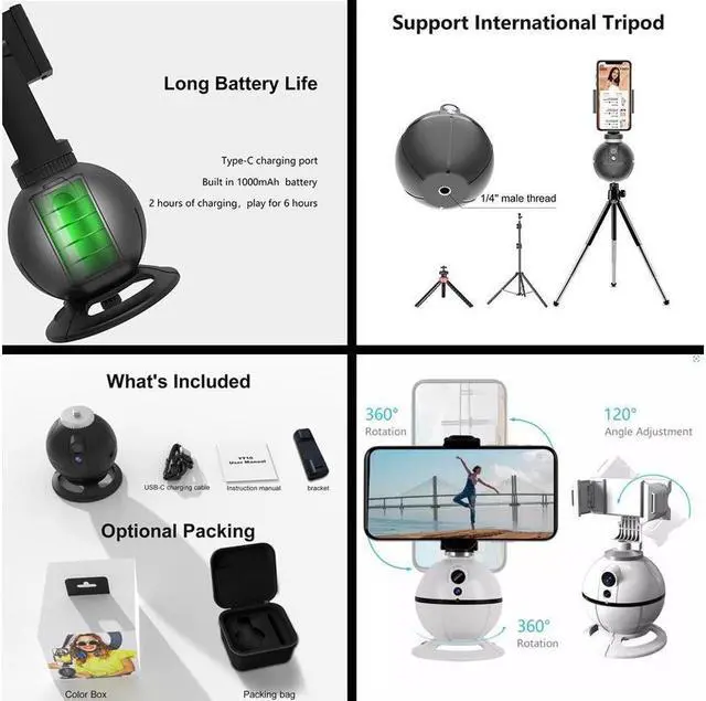 Alt view image 7 of 7 - BONAEVER Smart AI Gimbal Standabilizer Auto Rotation Selfie Standick 360° Object Tracking Phone Holder For Selfies Vlog Shooting Live Standreaming