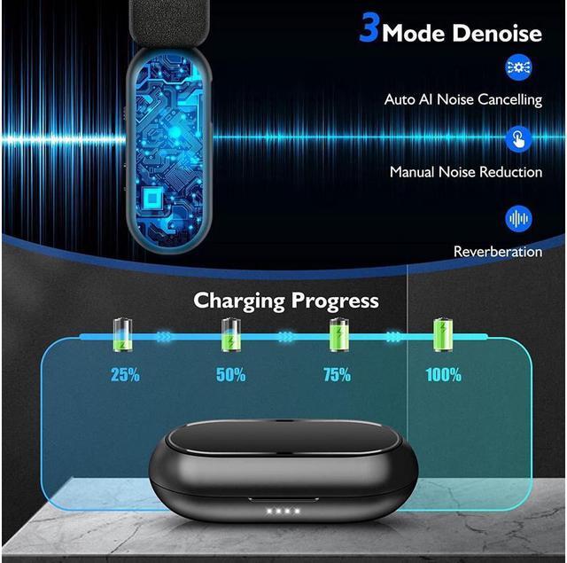 Alt view image 2 of 7 - BONAEVER 2 Pack Wireless Lavalier Microphone for iPhone iPad - Ecomxia 7H Clip on Lapel Microphone Wireless for Video Recording Vlogging YouTube Interview with Charging Case 3 Mode Denoise 70ft