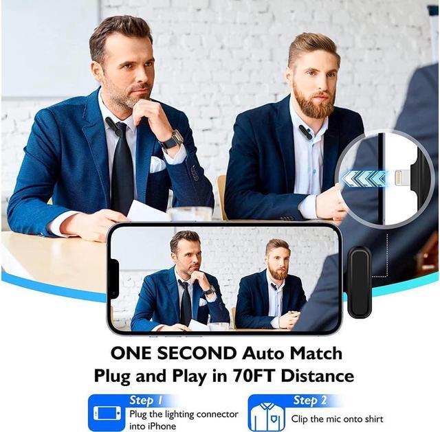 Alt view image 3 of 7 - BONAEVER 2 Pack Wireless Lavalier Microphone for iPhone iPad - Ecomxia 7H Clip on Lapel Microphone Wireless for Video Recording Vlogging YouTube Interview with Charging Case 3 Mode Denoise 70ft
