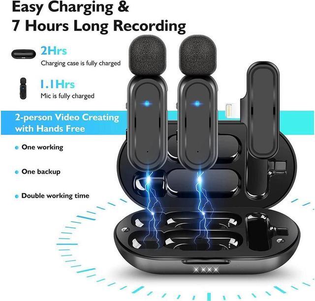 Alt view image 5 of 7 - BONAEVER 2 Pack Wireless Lavalier Microphone for iPhone iPad - Ecomxia 7H Clip on Lapel Microphone Wireless for Video Recording Vlogging YouTube Interview with Charging Case 3 Mode Denoise 70ft
