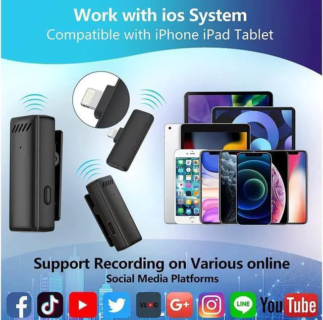 Alt view image 3 of 7 - BONAEVER Wireless Lavalier Lapel Microphone for iPhone iPadMini Microphone with Portable Charging Case65FT Long Di Standance Transmission Wireless MicAuto-Sync NO APP or Bluetooth Needed