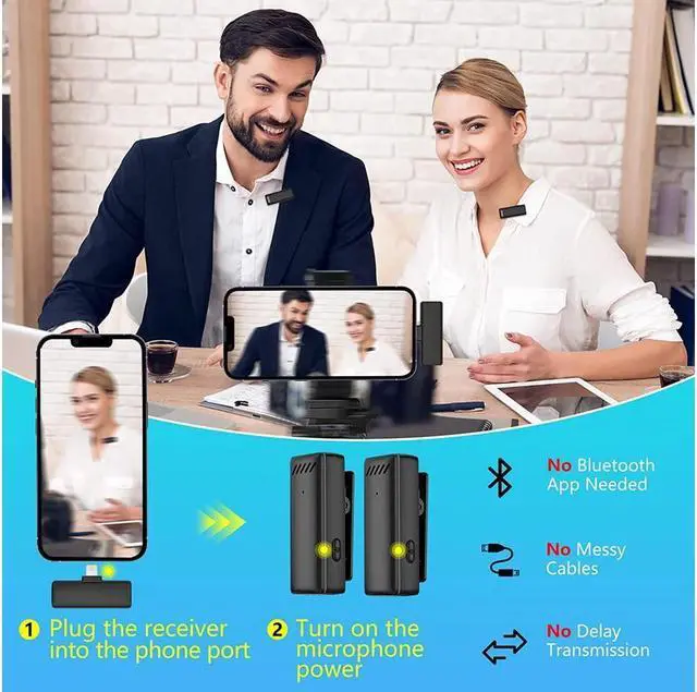 Alt view image 2 of 7 - BONAEVER Wireless Lavalier Lapel Microphone for iPhone iPadMini Microphone with Portable Charging Case65FT Long Di Standance Transmission Wireless MicAuto-Sync NO APP or Bluetooth Needed