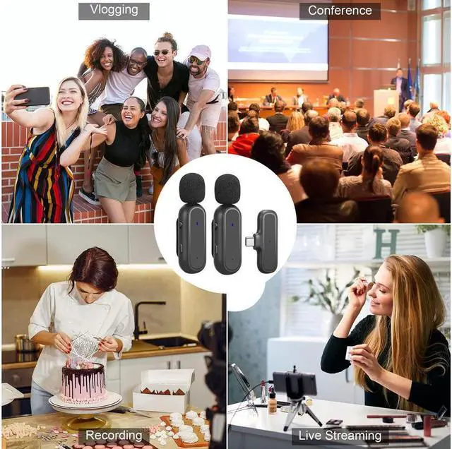 Alt view image 6 of 6 - BONAEVER Wireless Microphone for Type-C Phone Plug-Play Wireless Lavalier Mic with Clips & 2 Microphone for USB-C Phone Video Recording YouTube TikTok Facebook Live Standream Noise Reduction