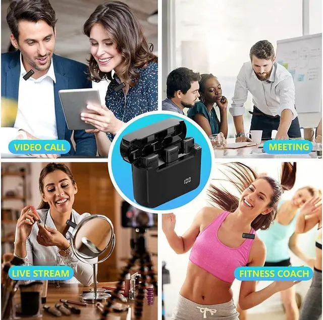 Alt view image 7 of 7 - BONAEVER Wireless Lavalier Lapel Microphone for iPhone iPadMini Microphone with Portable Charging Case65FT Long Di Standance Transmission Wireless MicAuto-Sync NO APP or Bluetooth Needed