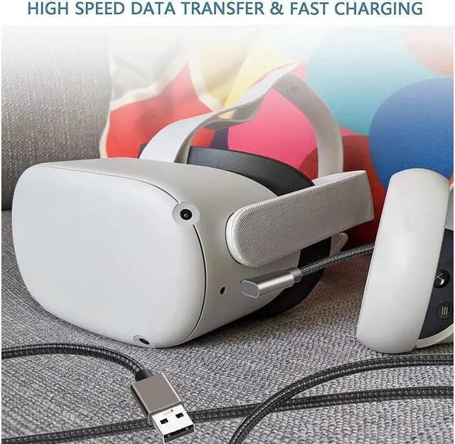 Alt view image 2 of 7 - for Oculus Quest 2 Link Cable 10FT/3M, 90 Degree Nylon Braided Link Cable with 5Gbps Data Transfer and up to 3A Fast Charging USB A to USB C Link Cable for Oculus Quest 1/2 VR Headset and Gaming PC