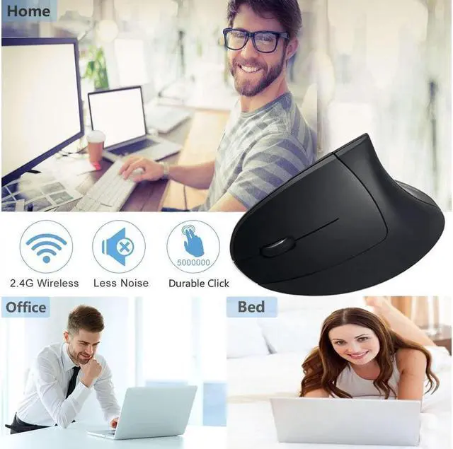 Alt view image 2 of 6 - BONAEVER Left Haned Mouse Wireless 2.4G USB Lefty Left H Ergonomic Vertical Mouse Less Noise - Black