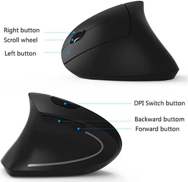 Alt view image 5 of 6 - BONAEVER Left Haned Mouse Wireless 2.4G USB Lefty Left H Ergonomic Vertical Mouse Less Noise - Black