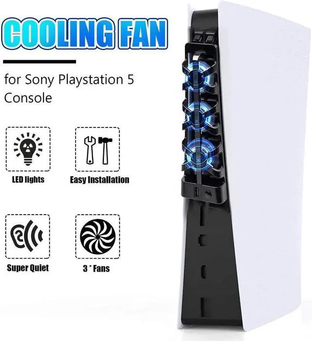 Alt view image 4 of 7 - BONAEVER PS5 Cooling Fan with LED Light PS5 Accessories Cooler Fan for Play Standation 5 Digital & Disc Edition Console 5