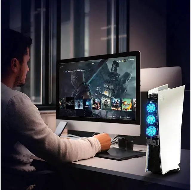 Alt view image 7 of 7 - BONAEVER PS5 Cooling Fan with LED Light PS5 Accessories Cooler Fan for Play Standation 5 Digital & Disc Edition Console 5