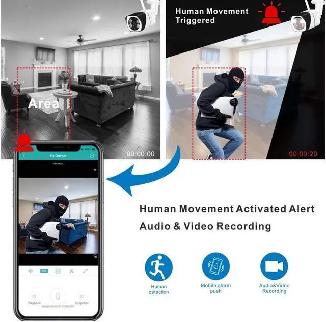 Alt view image 3 of 7 - BONAEVER Wireless Security Camera Outdoor 1080P WiFi Home Camera with Floodlight Siren Alarm Two Way Audio Security Camera with Smart Human Detection Color Night Vision for Home Shop Factory