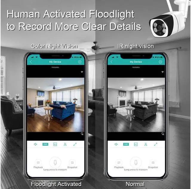 Alt view image 7 of 7 - BONAEVER Wireless Security Camera Outdoor 1080P WiFi Home Camera with Floodlight Siren Alarm Two Way Audio Security Camera with Smart Human Detection Color Night Vision for Home Shop Factory