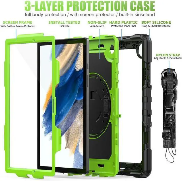 Alt view image 7 of 7 - BONAEVER Case for Samsung Galaxy Tab A8 10.5 inch 2022 (SM-X200/ SM-X205/ SM-X207) with Screen Protector [360 Degree Rotatable Stand & Hand Strap] Pen Holder Shoulder Strap for Galaxy Tab A8 10.5 2022