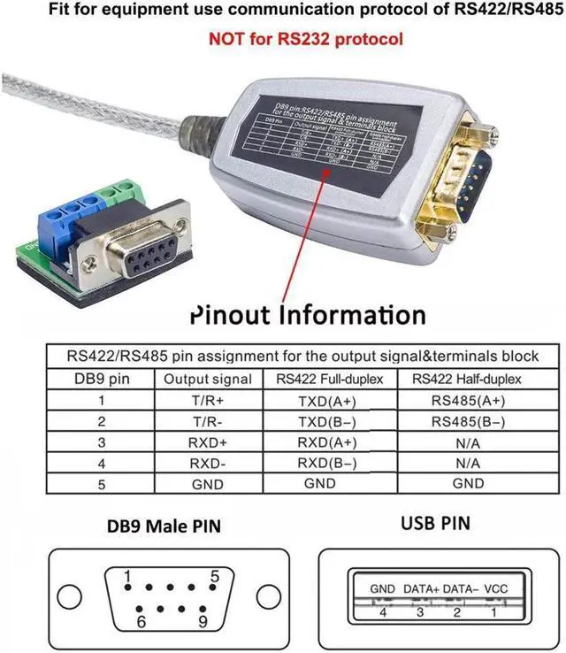 Alt view image 7 of 7 - BONAEVER DTECH USB to RS422 RS485 Serial Port Converter Adapter Cable with FTDI Chip Supports Windows 10 8 7 XP Macbook