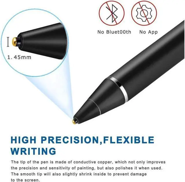 Alt view image 3 of 6 - BONAEVER Stylus Pens for Touch Screens Fine Point Active Stylus Pen Rechargeable Compatible with Ipad iPhone Android Capacitive Stylus for Writing Drawing