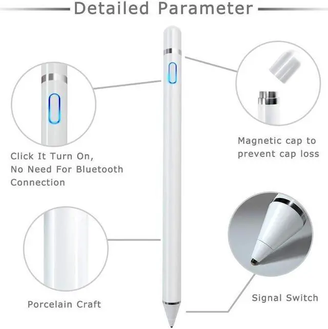 Alt view image 2 of 6 - BONAEVER Stylus Pens for Touch Screens Fine Point Active Stylus Pen Rechargeable Compatible with Ipad iPhone Android Capacitive Stylus for Writing Drawing