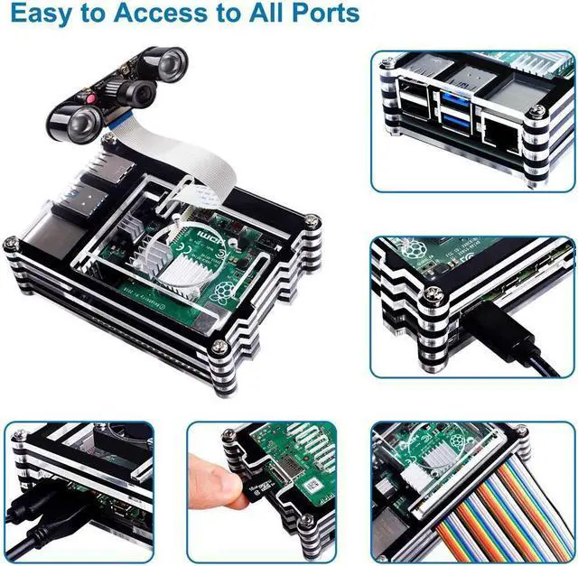 Alt view image 3 of 7 - BONAEVER Case for Raspberry Pi 4 B Case with Cooling Fan 4PCS Heatsinks 5V 3A USB-C Power Supply for Raspberry Pi 4 Model B (RPI 4 Board Not Included)