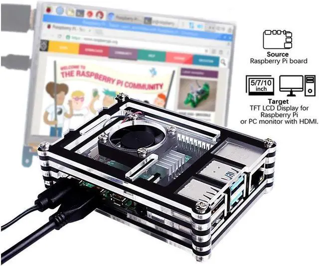 Alt view image 7 of 7 - BONAEVER Case for Raspberry Pi 4 B Case with Cooling Fan 4PCS Heatsinks 5V 3A USB-C Power Supply for Raspberry Pi 4 Model B (RPI 4 Board Not Included)
