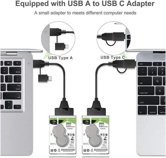 Alt view image 2 of 5 - SATA 22 Pin 2.5 inch Female to USB 3.0 & Type-C Male USB-C USB 3.0 SATA Adapter Hard Disk Driver SSD Adapter Cable for MacBook & Laptop