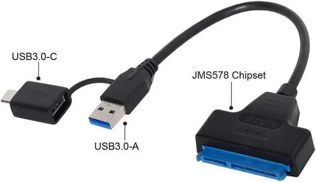 Alt view image 3 of 5 - SATA 22 Pin 2.5 inch Female to USB 3.0 & Type-C Male USB-C USB 3.0 SATA Adapter Hard Disk Driver SSD Adapter Cable for MacBook & Laptop