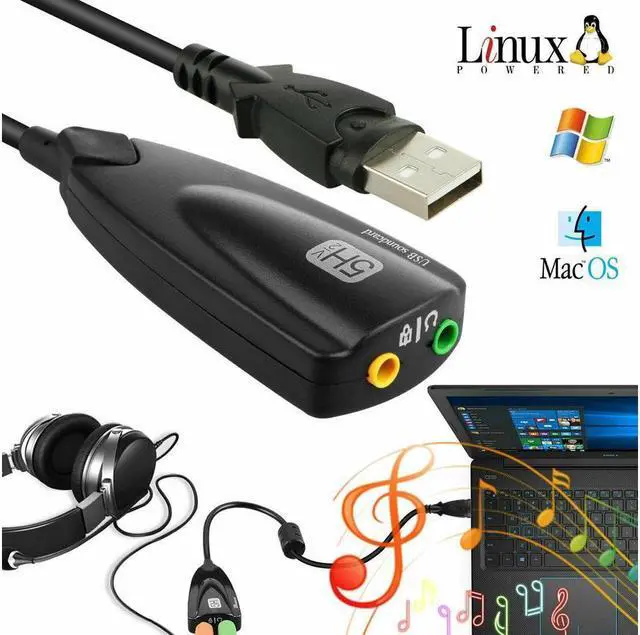 Alt view image 2 of 7 - BONAEVER External 7.1 Channel USB Sound Card Mic Headphone Adapter Cable for PC Laptop