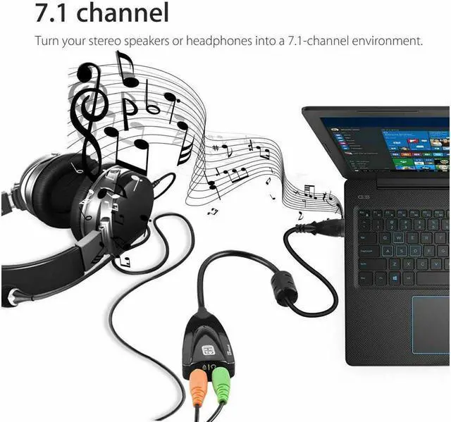Alt view image 5 of 7 - BONAEVER External 7.1 Channel USB Sound Card Mic Headphone Adapter Cable for PC Laptop