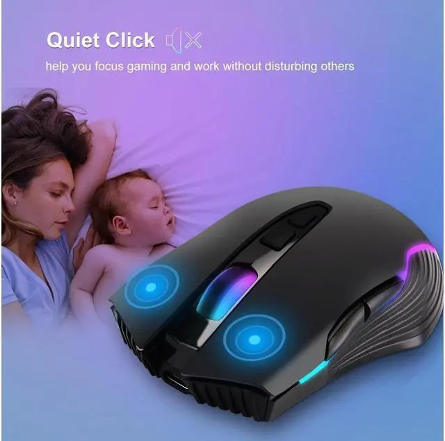 Alt view image 6 of 7 - BONAEVER Wireless Mouse LED Rechargeable USB Type-C Mouse for Macbook Laptop Computer Silent Click Jiggler Mouse 2.4G USB