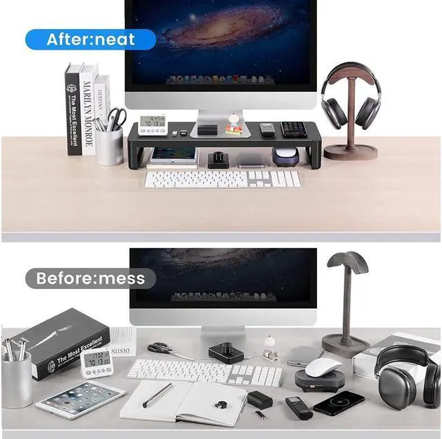 Alt view image 3 of 7 - BONAEVER Monitor Stand Riser Metal Computer Stand with USB 3.0 Hub Support Data Transfer Charging Monitor Shelf Printer Stand Desk Organizer for TV / Laptop / Computer / Up to 27 inches 66 pounds