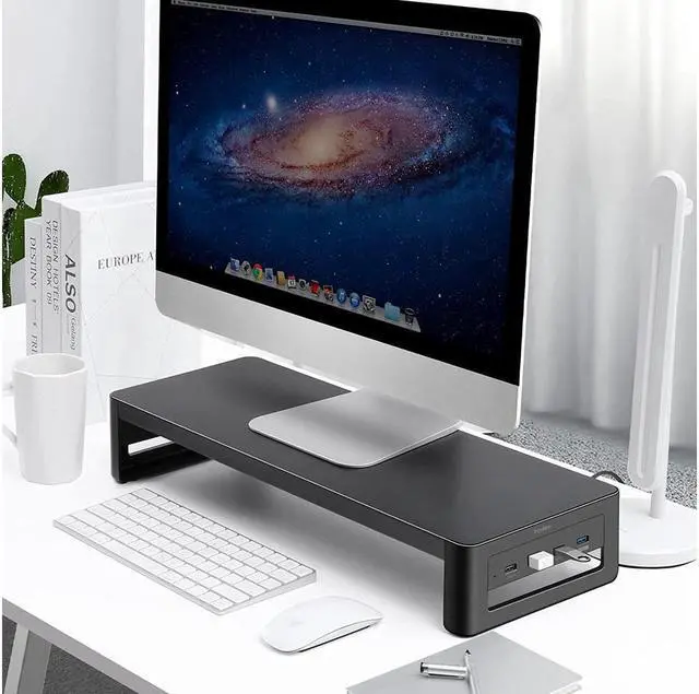 Alt view image 5 of 7 - BONAEVER Monitor Stand Riser Metal Computer Stand with USB 3.0 Hub Support Data Transfer Charging Monitor Shelf Printer Stand Desk Organizer for TV / Laptop / Computer / Up to 27 inches 66 pounds