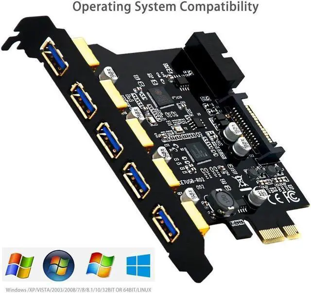 Alt view image 3 of 6 - PCI-E to USB 3.0 5-Port PCI Express Expansion Card 15-Pin Power Connector, Mini PCI-E USB 3.0 Hub Controller Adapter Internal 20-Pin Connector - Expand Another Two USB 3.0 Ports