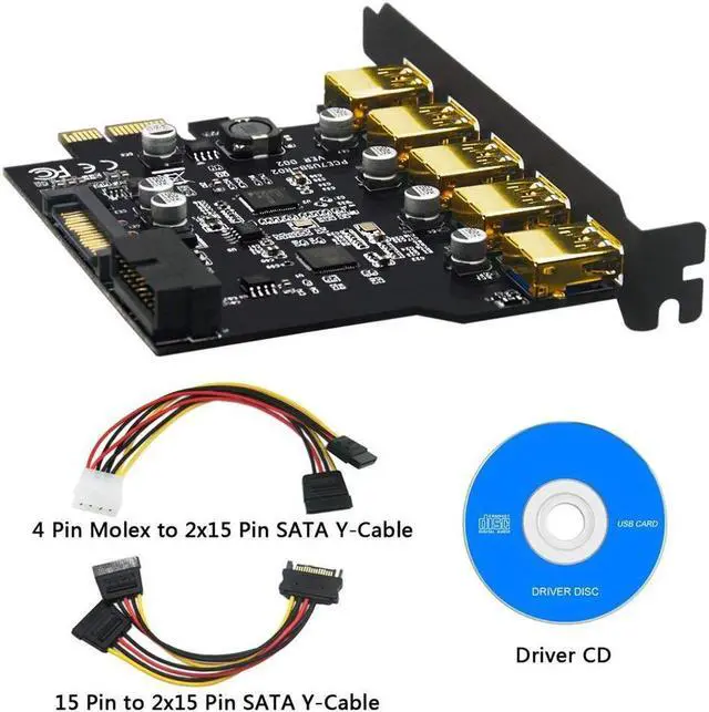 Alt view image 4 of 6 - PCI-E to USB 3.0 5-Port PCI Express Expansion Card 15-Pin Power Connector, Mini PCI-E USB 3.0 Hub Controller Adapter Internal 20-Pin Connector - Expand Another Two USB 3.0 Ports
