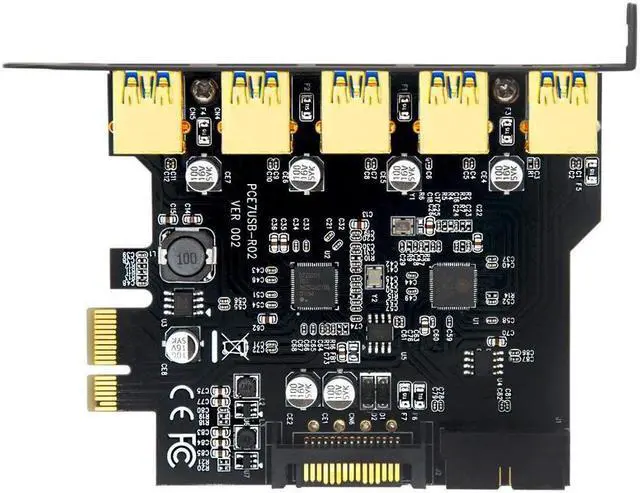 Alt view image 2 of 6 - PCI-E to USB 3.0 5-Port PCI Express Expansion Card 15-Pin Power Connector, Mini PCI-E USB 3.0 Hub Controller Adapter Internal 20-Pin Connector - Expand Another Two USB 3.0 Ports