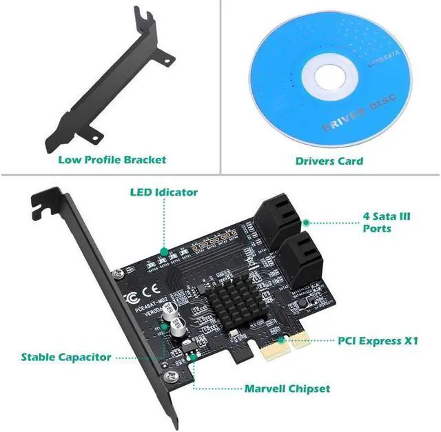 Alt view image 4 of 7 - BONAEVER 4 Ports SATA 6G PCI Express Controller Card PCI-Express PCI-e To SATA III / SATA 3.0 Converter Expansion Controller Card Dapter Support Low Profile Bracket SATA3.0