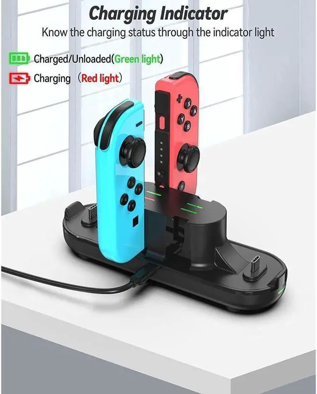 Alt view image 3 of 7 - BONAEVER Charger Dock For Switch Controller 6-in-1 Charging Station For 4 Joy Cons 2 NS Pro/PS5/Xbox One/Xbox Series Controllers Type C Charging Cable