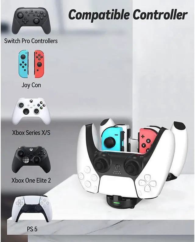 Alt view image 4 of 7 - BONAEVER Charger Dock For Switch Controller 6-in-1 Charging Station For 4 Joy Cons 2 NS Pro/PS5/Xbox One/Xbox Series Controllers Type C Charging Cable
