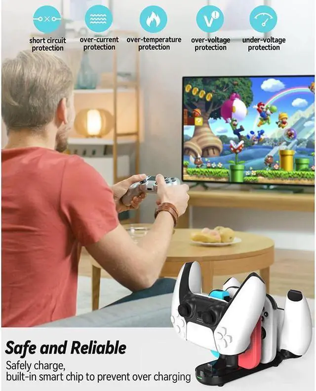 Alt view image 6 of 7 - BONAEVER Charger Dock For Switch Controller 6-in-1 Charging Station For 4 Joy Cons 2 NS Pro/PS5/Xbox One/Xbox Series Controllers Type C Charging Cable