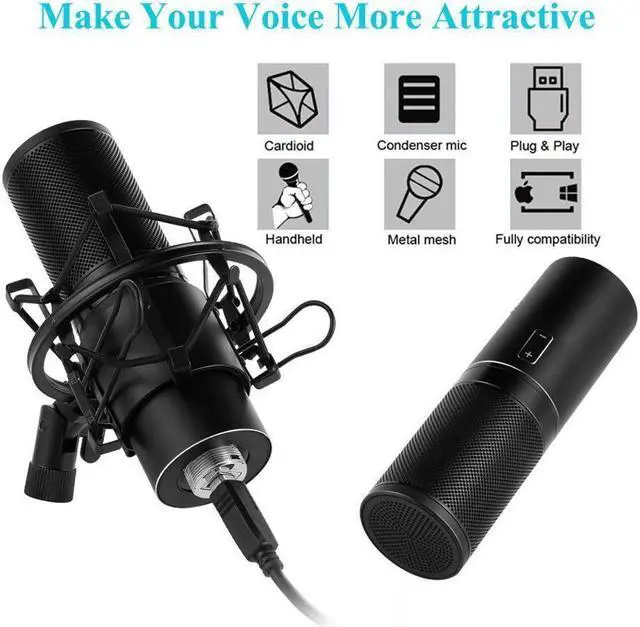 Alt view image 4 of 7 - BONAEVER Professional studio Broadca Standing & Recording Microphone Set PC Microphone Kit with Shock Mount for PC studio Recording Podca Standing Youtube Karaoke
