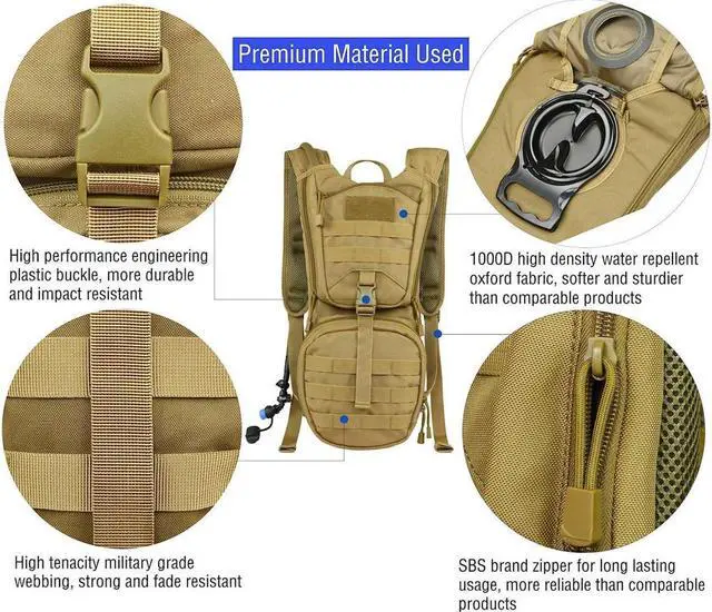 Alt view image 2 of 7 - BONAEVER Tactical Molle Hydration Pack Backpack with 3L TPU Water Bladder Military Daypack for Cycling Hiking Running Climbing Hunting Biking Tan