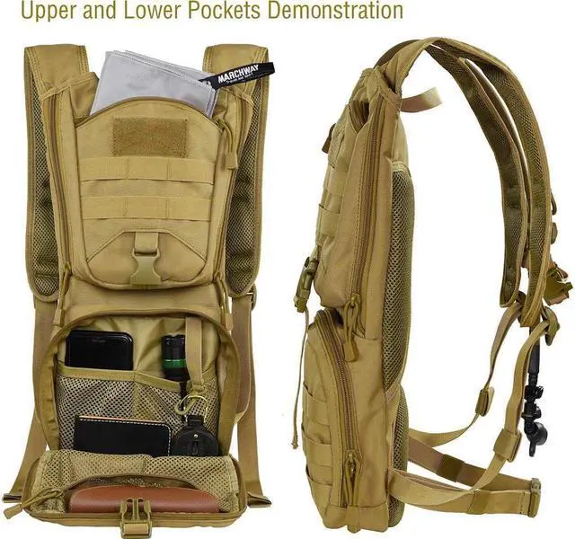 Alt view image 3 of 7 - BONAEVER Tactical Molle Hydration Pack Backpack with 3L TPU Water Bladder Military Daypack for Cycling Hiking Running Climbing Hunting Biking Tan