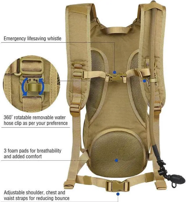 Alt view image 4 of 7 - BONAEVER Tactical Molle Hydration Pack Backpack with 3L TPU Water Bladder Military Daypack for Cycling Hiking Running Climbing Hunting Biking Tan
