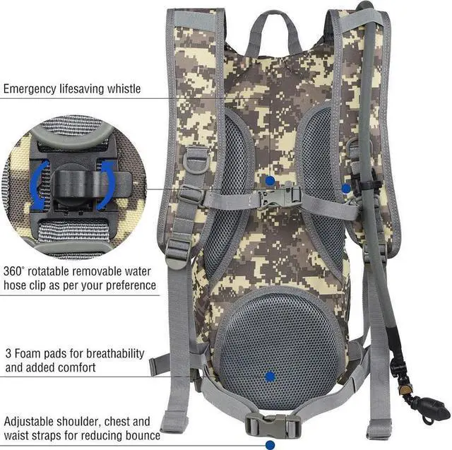Alt view image 4 of 7 - BONAEVER Tactical Molle Hydration Pack Backpack with 3L TPU Water Bladder Military Daypack for Cycling Hiking Running Climbing Hunting Biking Tan