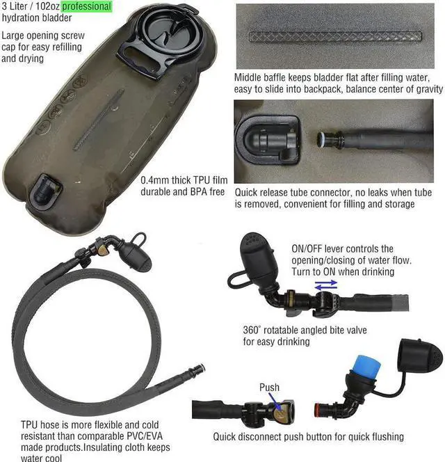 Alt view image 5 of 7 - BONAEVER Tactical Molle Hydration Pack Backpack with 3L TPU Water Bladder Military Daypack for Cycling Hiking Running Climbing Hunting Biking Tan