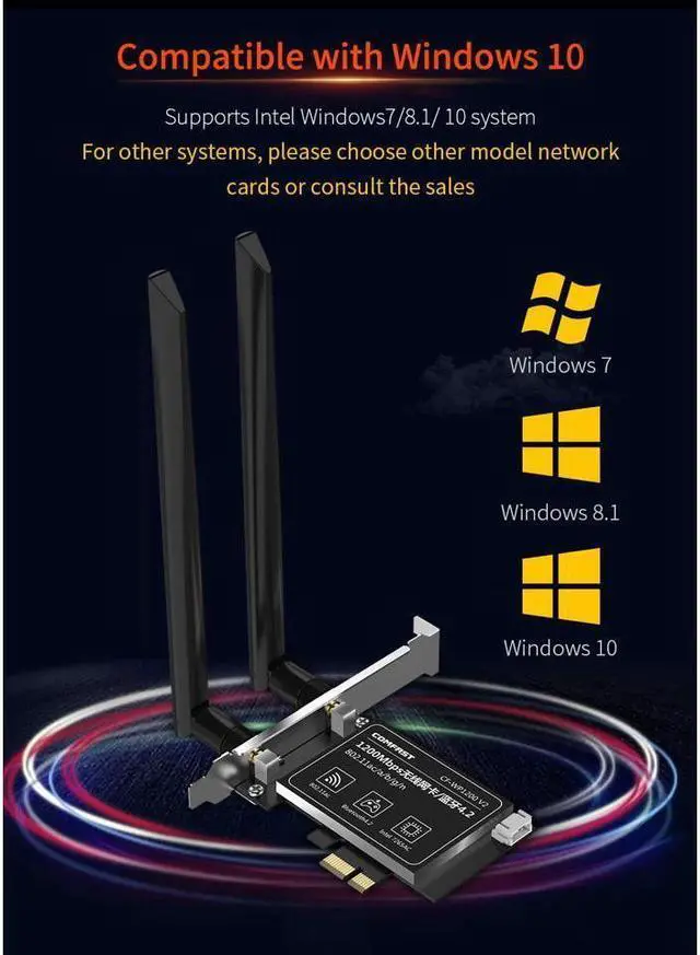 Alt view image 2 of 7 - BONAEVER WiFi Card Intel 7265 AC PCI-E WiFi Card 1200Mbps 802.11 Dual-B Network Card with MU MIMOOFDMA Supports Windows 7/8/8.1/10/11