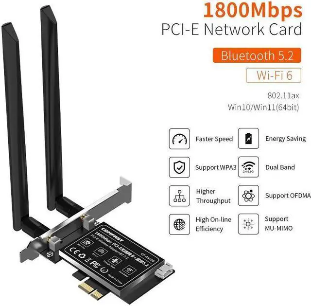 Main image of BONAEVER 1800M WiFi 6E PCIe Card Bluetooth 5.2 PCIe Adapter Dual B 2.4G/5Ghz WIFI 6 Wireless PCIe Gigabit Ethernet Network Card