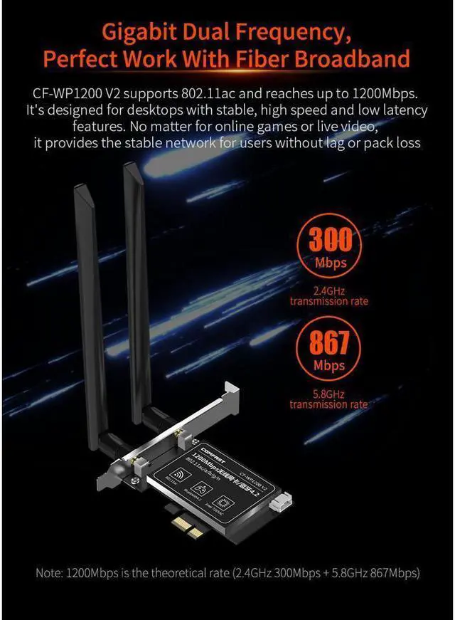 Alt view image 5 of 7 - BONAEVER WiFi Card Intel 7265 AC PCI-E WiFi Card 1200Mbps 802.11 Dual-B Network Card with MU MIMOOFDMA Supports Windows 7/8/8.1/10/11