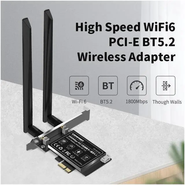 Alt view image 2 of 7 - BONAEVER 1800M WiFi 6E PCIe Card Bluetooth 5.2 PCIe Adapter Dual B 2.4G/5Ghz WIFI 6 Wireless PCIe Gigabit Ethernet Network Card