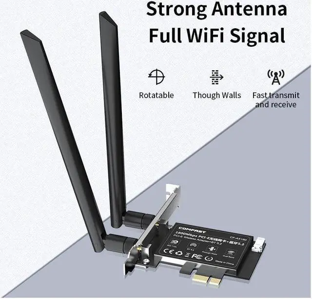 Alt view image 3 of 7 - BONAEVER 1800M WiFi 6E PCIe Card Bluetooth 5.2 PCIe Adapter Dual B 2.4G/5Ghz WIFI 6 Wireless PCIe Gigabit Ethernet Network Card