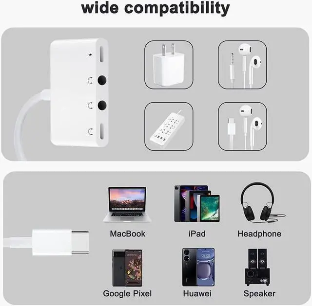 Alt view image 4 of 7 - BONAEVER USB Type C to 3.5mm Female Headphone Jack Adapter with Charging For Samsung Galaxy S22 S21 S20/Ultra Note 10 iPad Pro MacBook Pixel